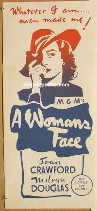 k838 WOMAN'S FACE Australian daybill movie poster R50s Joan Crawford