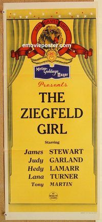 k843 MGM Aust stock daybill 1940s Ziegfeld Girl, James Stewart, Judy Garland, Lamarr, Lana Turner!