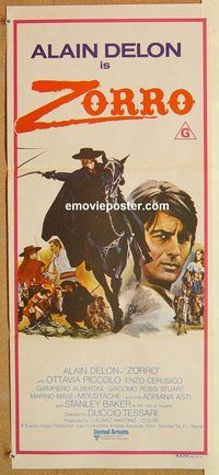 k845 ZORRO Australian daybill movie poster '76 Alain Delon, Stan Baker