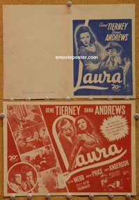 k338 LAURA movie herald '44 Gene Tierney, Dana Andrews