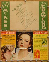 k369 SADIE MCKEE movie herald '34 Joan Crawford, F. Tone