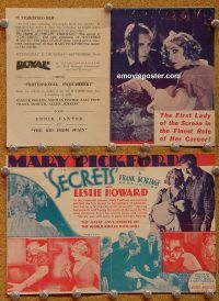 k374 SECRETS movie herald '33 Mary Pickford, Leslie Howard
