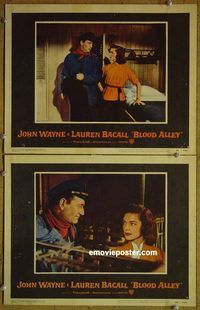 k167 BLOOD ALLEY 2 movie lobby cards '55 John Wayne, Lauren Bacall
