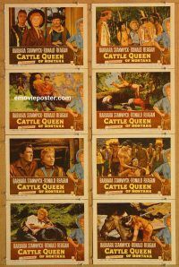 k273 CATTLE QUEEN OF MONTANA 8 movie lobby cards '54 Stanwyck, Reagan