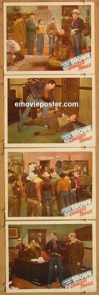 k266 CROSSED TRAILS 4 movie lobby cards '48 Johnny Mack Brown, Hatton