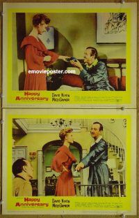 k184 HAPPY ANNIVERSARY 2 movie lobby cards '59 David Niven, Gaynor