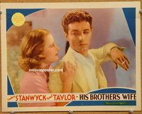 k088 HIS BROTHER'S WIFE #3 movie lobby card '36 Stanwyck & Taylor c/u!
