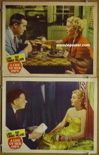k198 LIFE OF HER OWN 2 movie lobby cards '50 Lana Turner, Ray Milland