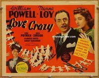 k020 LOVE CRAZY title movie lobby card '41 William Powell, Myrna Loy