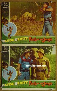 k213 PERILS OF THE JUNGLE 2 movie lobby cards '53 Clyde Beatty