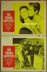 k252 YOUNG CAPTIVES 2 movie lobby cards '59 bad teens, Steven Marlo