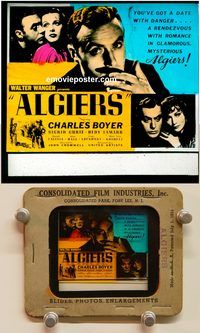 m022 ALGIERS movie glass lantern slide '38 Charles Boyer, Hedy Lamarr