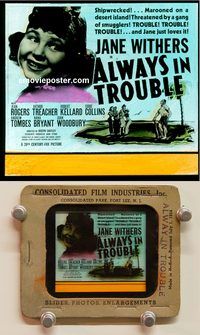 m031 ALWAYS IN TROUBLE movie glass lantern slide '38 Jane Withers