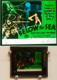 m094 BELOW THE SEA movie glass lantern slide '33 Fay Wray + octopus!