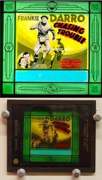 m197 CHASING TROUBLE movie glass lantern slide '40 Frankie Darro