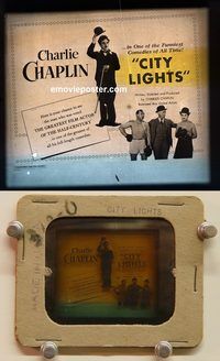 m207 CITY LIGHTS movie glass lantern slide '31 Charlie Chaplin boxing!