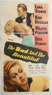 p002 BAD & THE BEAUTIFUL linen three-sheet movie poster '53 Turner, Douglas