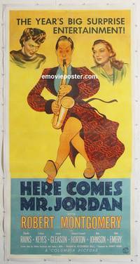 p003a HERE COMES MR JORDAN linen three-sheet movie poster '41 Montgomery
