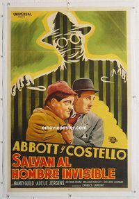 p096 ABBOTT & COSTELLO MEET THE INVISIBLE MAN linen Argentinean movie poster '51