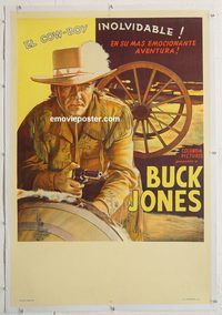 p102 BUCK JONES linen Argentinean movie poster '30s cool stone litho!