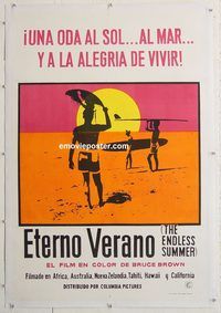 p110 ENDLESS SUMMER linen Argentinean movie poster '67 surf classic!