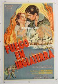 p112 FIRE OVER ENGLAND linen Argentinean movie poster '37 Olivier, Leigh