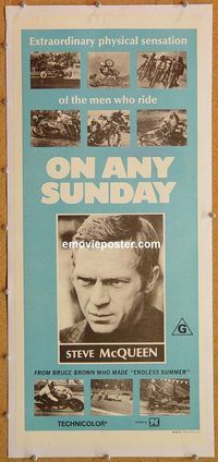 p246 ON ANY SUNDAY linen Aust daybill movie poster '71 Steve McQueen