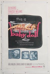 p329 BABY DOLL linen one-sheet movie poster '57 Carrol Baker, sex classic!