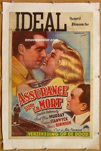 p144 DOUBLE INDEMNITY linen Belgian movie poster '44 Billy Wilder