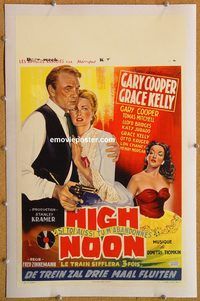 p148 HIGH NOON linen Belgian movie poster R54/55 art of Gary Cooper w/gun, Grace Kelly!