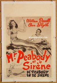 p152 MR PEABODY & THE MERMAID linen Belgian movie poster '48 Powell