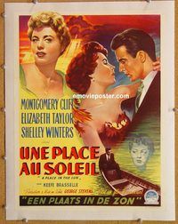 p156 PLACE IN THE SUN linen Belgian movie poster '51 Clift, Taylor