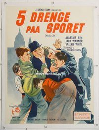 p200 HUE & CRY linen Danish movie poster '47 great K. Wenzel artwork!