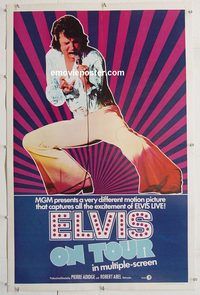 p387 ELVIS ON TOUR int'l 1sh '72 cool full-length image of Elvis Presley singing into microphone!