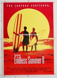 p389 ENDLESS SUMMER 2 linen one-sheet movie poster '94 great surfing image!