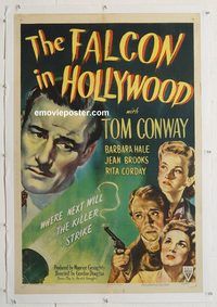 p392 FALCON IN HOLLYWOOD linen one-sheet movie poster '44 Tom Conway, Hale
