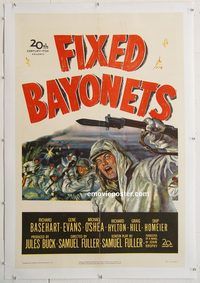 p395 FIXED BAYONETS linen one-sheet movie poster '51 Sam Fuller, Basehart
