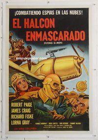 p397 FLYING G-MEN linen Spanish/US one-sheet movie poster '39 serial, Paige