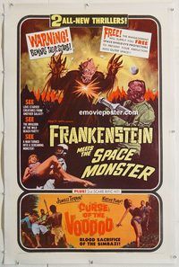 p398 FRANKENSTEIN MEETS SPACE MONSTER/CURSE OF VOODOO linen one-sheet movie poster