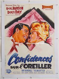 p216 PILLOW TALK linen French movie poster '59 Rock Hudson, Doris Day