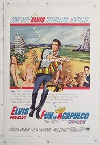 p404 FUN IN ACAPULCO linen one-sheet movie poster '63 Elvis in Mexico!