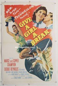 p411 GIVE A GIRL A BREAK linen one-sheet movie poster '53 Champions!