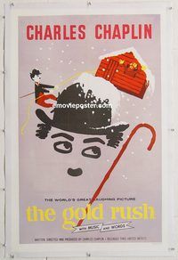 p412 GOLD RUSH linen one-sheet movie poster R59 Charlie Chaplin classic!