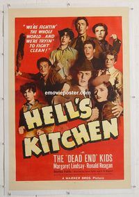 p421 HELL'S KITCHEN linen one-sheet movie poster '39 Reagan, Dead End Kids