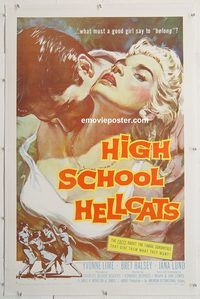 p425 HIGH SCHOOL HELLCATS linen one-sheet movie poster '58 AIP bad girl!