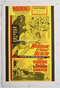 p427 HORROR OF PARTY BEACH/CURSE OF THE LIVING CORPSE linen one-sheet movie poster
