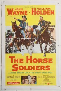 p428 HORSE SOLDIERS linen one-sheet movie poster '59 John Wayne, Holden
