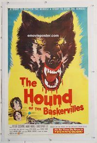 p429 HOUND OF THE BASKERVILLES linen one-sheet movie poster '59 Cushing