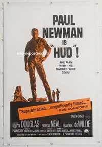 p435 HUD linen one-sheet movie poster '63 Paul Newman, Martin Ritt