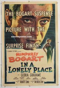 p441 IN A LONELY PLACE linen one-sheet movie poster '50 Bogart, Ray